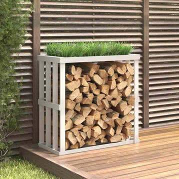 vidaXL Houtblokhouder 108x52x106 cm massief grenenhout wit, Verzenden