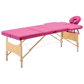 vidaXL Massagetafel inklapbaar 3 zones hout roze, Verzenden