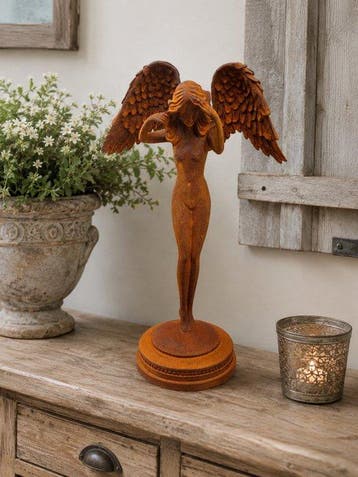 Beeld, groot beeld met vleugels - 37 cm - Gietijzer, Antiek en Kunst, Antiek | Boeken en Manuscripten