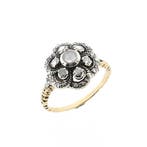 Goud en zilveren ring met roos geslepen diamanten; ca. 0,..., Handtassen en Accessoires, Ringen, Gebruikt, Overige kleuren, 20 of groter