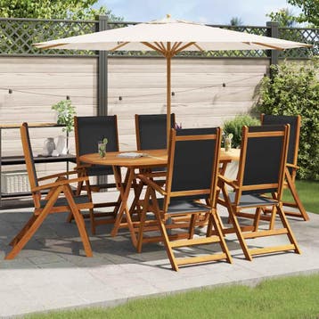 vidaXL 7-delige Tuinset massief acaciahout, Tuin en Terras, Verzenden, Nieuw, Tuinset