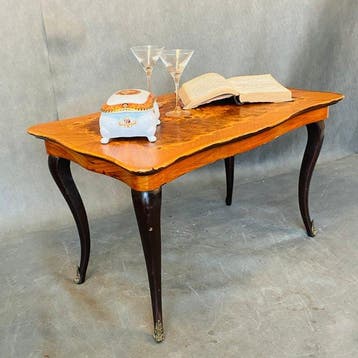 Salontafel - Hout, Intarsio op wortelhout (rozenhout)