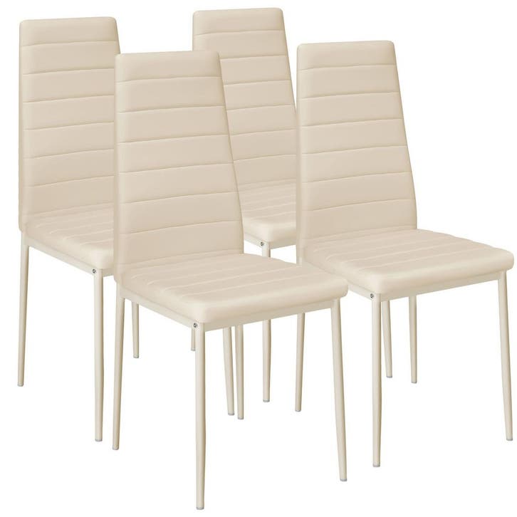 tectake Eetkamerstoelen, kunstleer - beige, Set van 4, Maison & Meubles, Chaises, Envoi