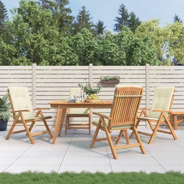 vidaXL Verstelbare klapstoelen met kussens, 4 stuks, massief, Verzenden, Nieuw