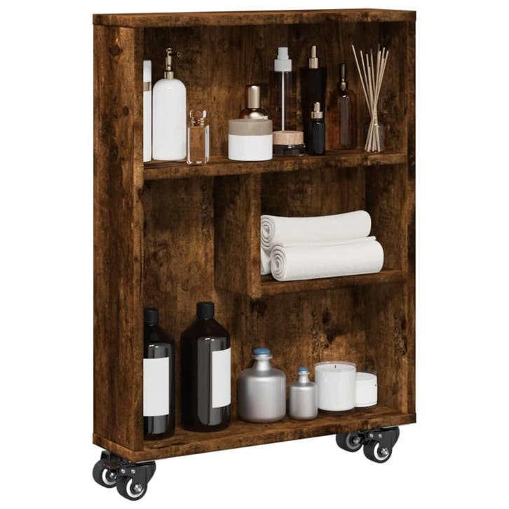 vidaXL Opbergtrolley smal 48x13x68 cm bewerkt hout gerookt, Huis en Inrichting, Kasten | Boekenkasten, Nieuw, Verzenden