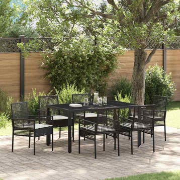 vidaXL Tuin Eettafel Set 7 st Zwart poly rattan, Verzenden, Nieuw