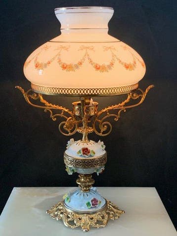 Lamp - Porselein, Messing - Vintage Romantisch