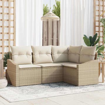 vidaXL Tuinbank Set 4 st Beige en Wit poly rattan, Verzenden