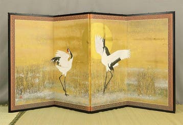 Paravent Bybu - Papier - Japon - Grue à couronne rouge