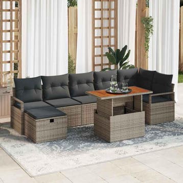 vidaXL Tuinbank Set 8 st Grijs poly rattan, Verzenden