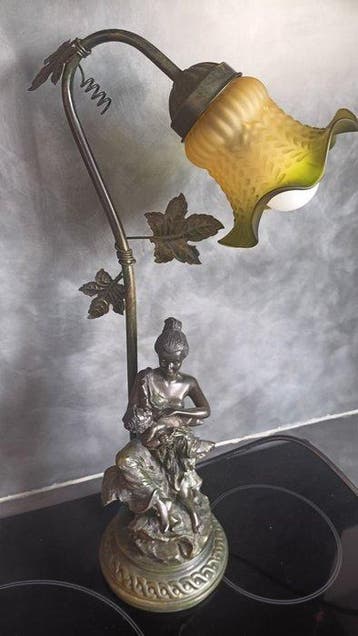 Tafellamp - Brons, Glas, Metaal