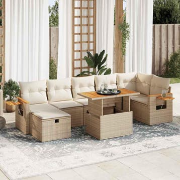 vidaXL 5-delige Loungeset met kussens poly rattan beige, Verzenden, Nieuw, Loungeset