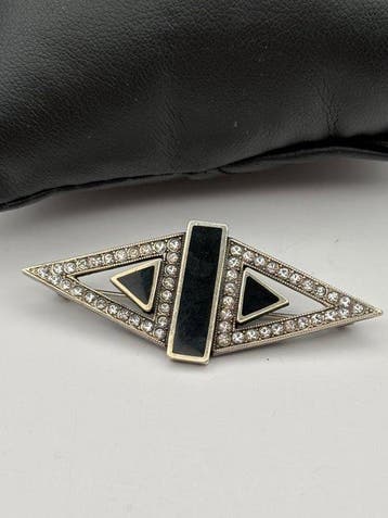 Zilver - Broche - Broche Onyx, Antiek en Kunst