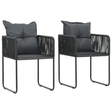 vidaXL Tuinstoelen 2 st met kussens poly rattan zwart, Verzenden