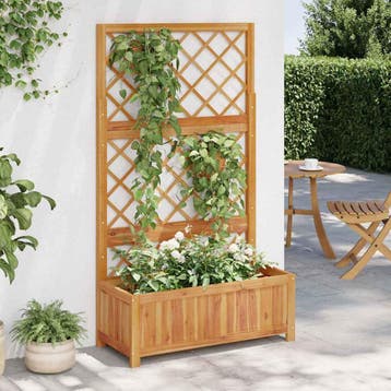 vidaXL Plantenbak verhoogd met latwerk 85x38x150 cm massief, Verzenden