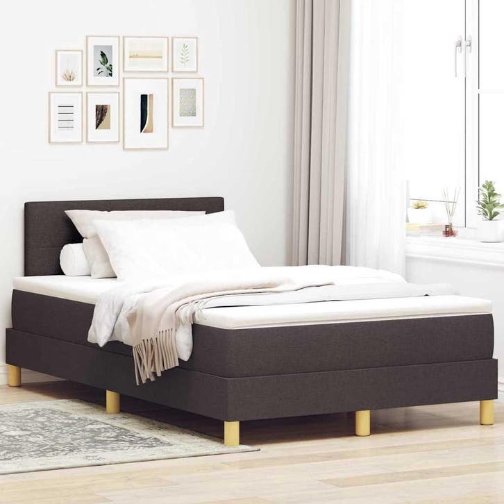 vidaXL LED Box Spring Bed met hoofdeinde Donkerbruin 120 x, Huis en Inrichting, Slaapkamer | Bedden, Nieuw, Verzenden