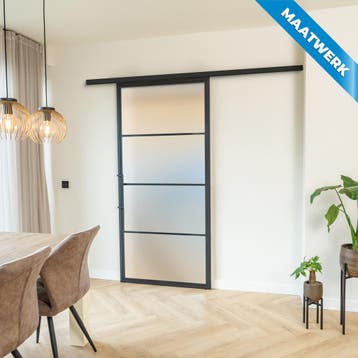 Stalen Schuifdeur met koofsysteem Zwart 4 Vlaks Maatwerk Mat, Doe-het-zelf en Bouw, Raamkozijnen en Schuifdeuren, Nieuw, Metaal