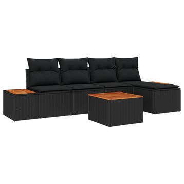vidaXL Tuinbank Set 6 st Zwart Poly rattan, Verzenden, Nieuw