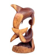 sculptuur, Coppia di Delfini con Sfera - 48 cm - Teak