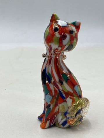 Beeldje - Campanella Livio gatto in murrine foglia oro 24 kt