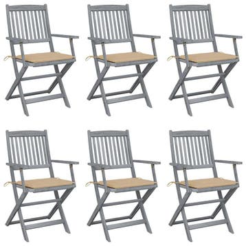 vidaXL Inklapbare stoelen 6 st met kussens massief, Verzenden, Nieuw