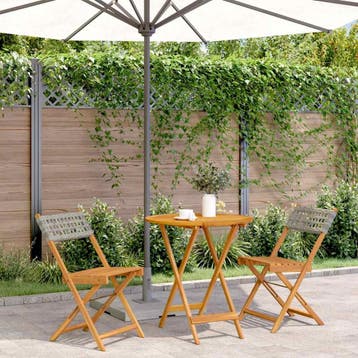 vidaXL 3-delige Bistroset poly rattan en massief hout grijs, Verzenden