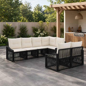 vidaXL Tuinbank Set 7 st 7-Aantal zitplaatsen Zwart poly, Verzenden, Nieuw