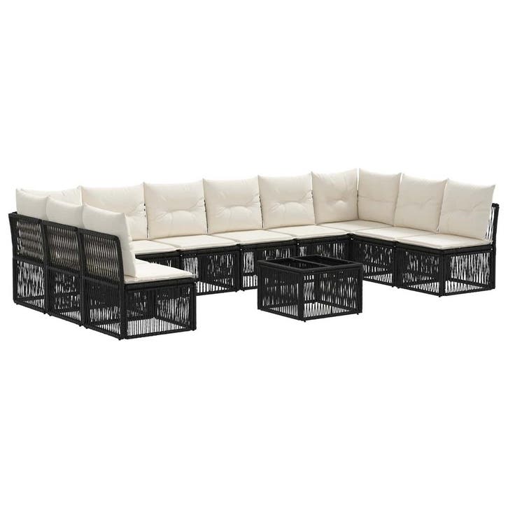 vidaXL Tuinbank Set 11 pcs Zwart poly rattan, Jardin & Terrasse, Ensembles de jardin, Envoi
