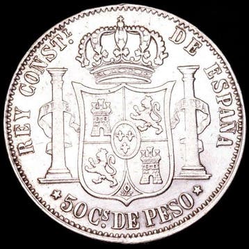 Spanje. Alfonso XII. 50 centavos 1881 Manila (Zonder