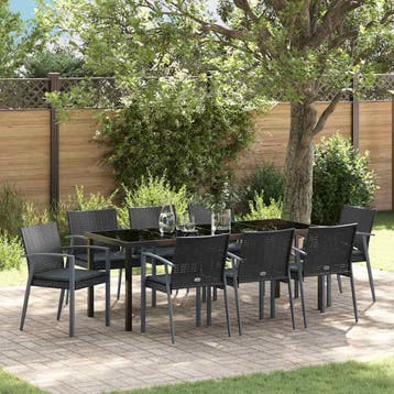 vidaXL Tuin Eettafel Set 9 st Zwart en Grijs PE Riet, Verzenden, Nieuw