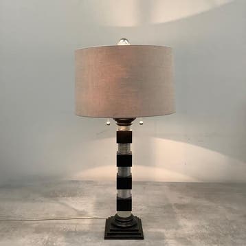 Klassieke Dorische zuiltafellamp, hout / zilver