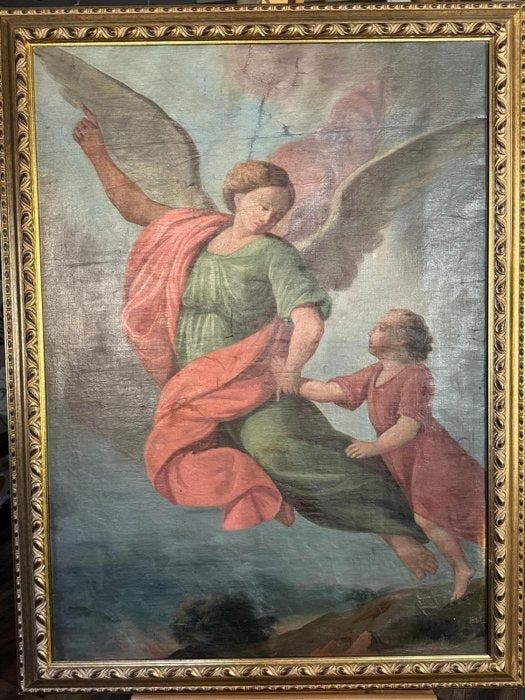 École italienne (XIX) - L Angelo custode (fronte) e, Antiek en Kunst, Kunst | Schilderijen | Klassiek