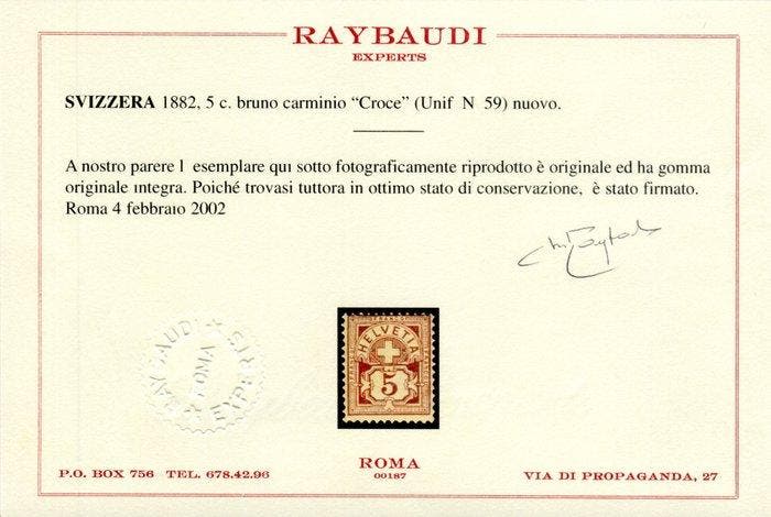Zwitserland 1882 - Serie Kruis 5 cent. bruin-carmijn nieuw -, Postzegels en Munten, Postzegels | Europa | België