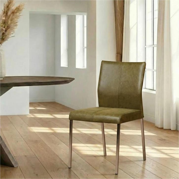Leren eetkamerstoel Basic - Vintage Olive (olijf/groen) -, Huis en Inrichting, Stoelen, Overige kleuren, Nieuw, Leer, Ophalen of Verzenden