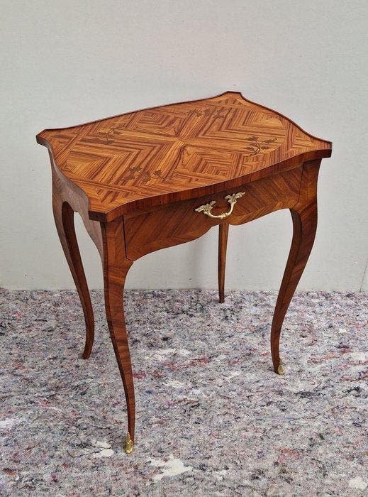Marquetry Bijzettafel Bois de Rose - Floraal - Napoleon III, Antiquités & Art, Antiquités | Autres Antiquités