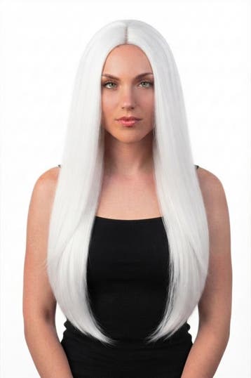 KIMU® Luxe Lange Witte Pruik Middenscheiding Haarwerk Krulle, Ophalen of Verzenden, Nieuw