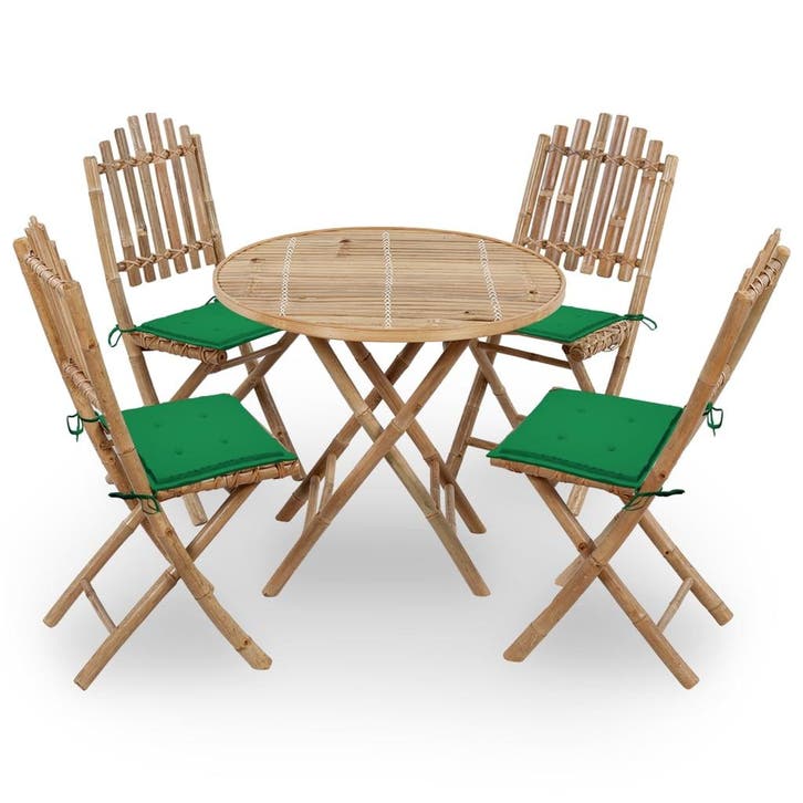 vidaXL 5-delige Tuinset inklapbaar met kussens bamboe, Jardin & Terrasse, Ensembles de jardin, Envoi