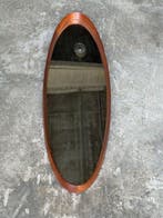 Miroir - Bois, Verre - Miroir ovale vintage en bois courbé, Antiquités & Art