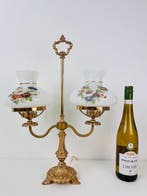 Bouilotte lamp - Antieke messing tafellamp met dubbele arm -, Antiek en Kunst