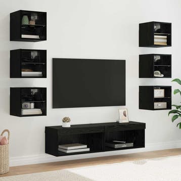 vidaXL TV Kast 8 st Zwart Eiken Glas, Verzenden, Nieuw