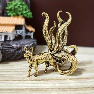 Beautifully Crafted Brass Sculpture of a Nine-Tailed Fox,