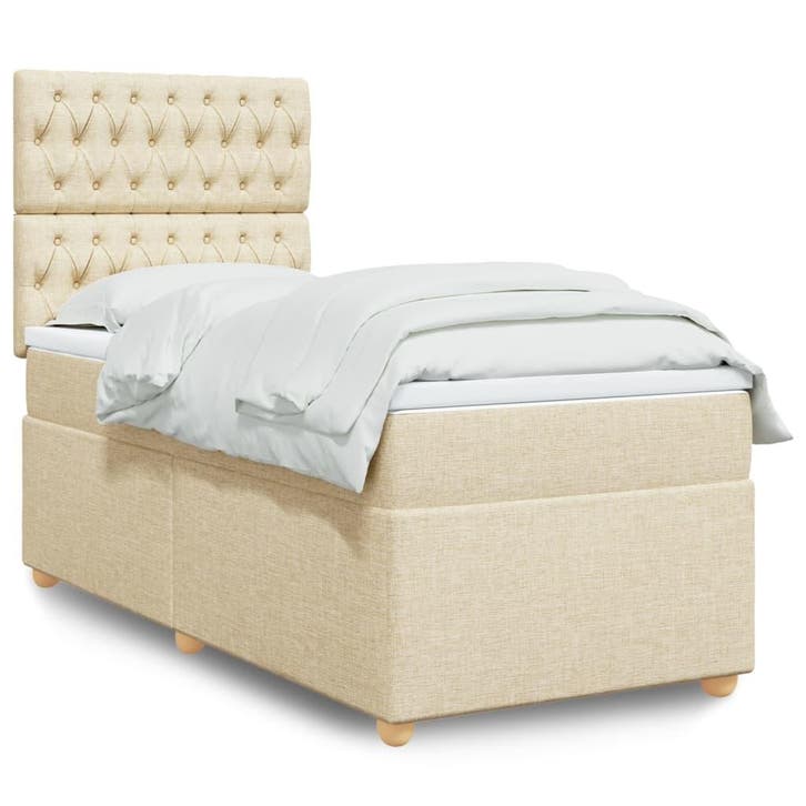 vidaXL Boxspring met matras stof crèmekleurig 90x200 cm, Maison & Meubles, Chambre à coucher | Lits, Envoi