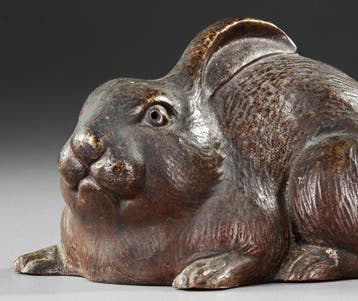 Okimono  van een konijn - Steengoed - Bizen’ware  -