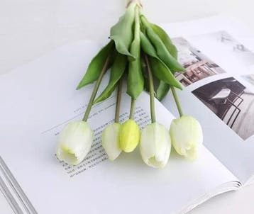 Tulpen real touch luxe siliconen latex groen wit 33 cm