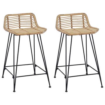 vidaXL Barkruk 2 st Naturel 44 x 45 x 76 cm Riet en Staal, Huis en Inrichting, Verzenden, Nieuw