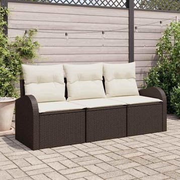 vidaXL Tuinbank Set 3 st Bruin en wit Poly rattan, Verzenden, Nieuw