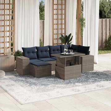 vidaXL 7-delige tuinbankset met kussens, grijs polyrotan, Verzenden