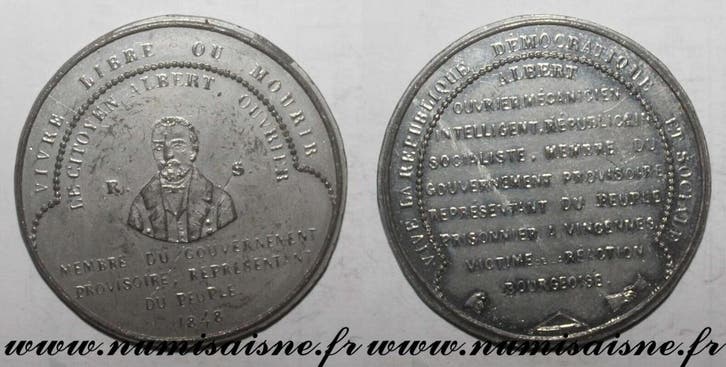 1848 France Medaille Politik 94 Albert Ouvrier Gefaengnis..., Postzegels en Munten, Penningen en Medailles, Verzenden