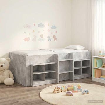 vidaXL Loft Bed Frame met Kast met plank 3 st Betongrijs, Verzenden