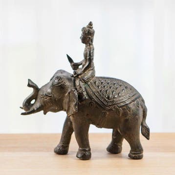 Olifant met ruiter met 2 beeldjes - Beeld - Thailand (Zonder